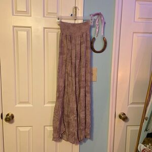 SMOCKED FRONT WRAP WIDE LEG PANT- VINTAGE LAVENDAR